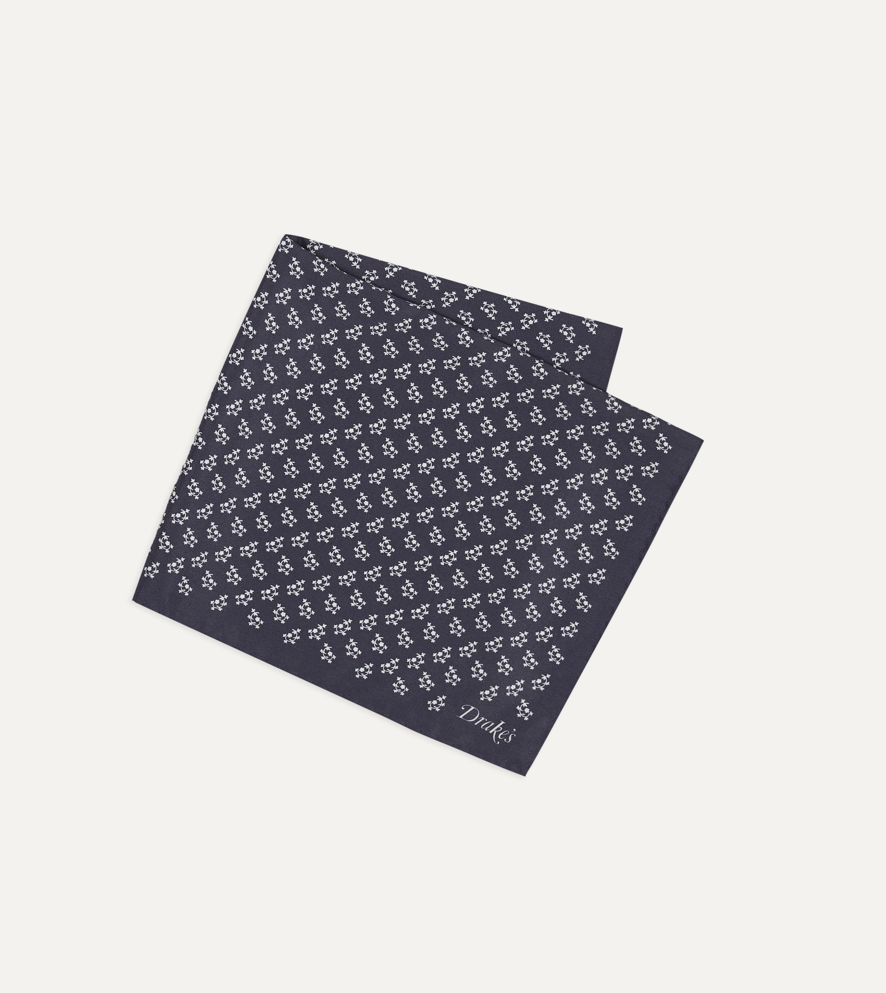 Navy Small Floral Print Silk Pocket Square