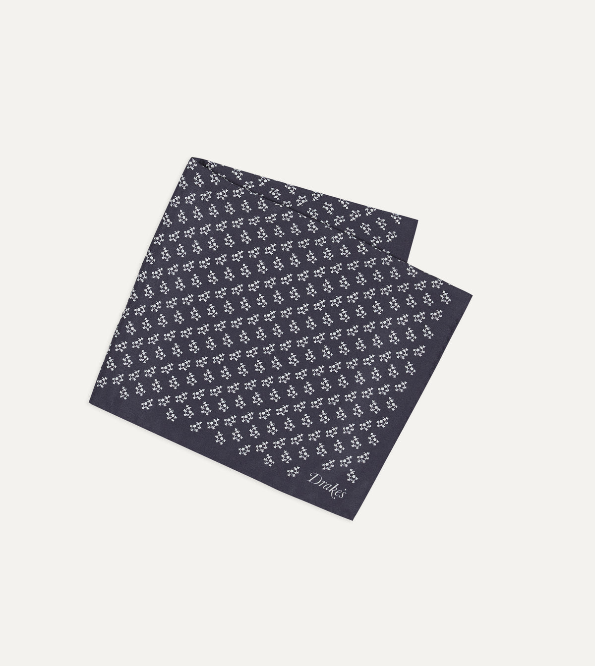 Navy Small Floral Print Silk Pocket Square