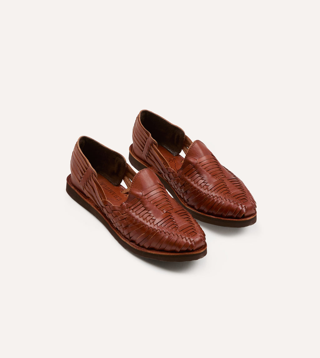 Chamula Red Brown Leather Cancun Woven Sandal – Drakes US