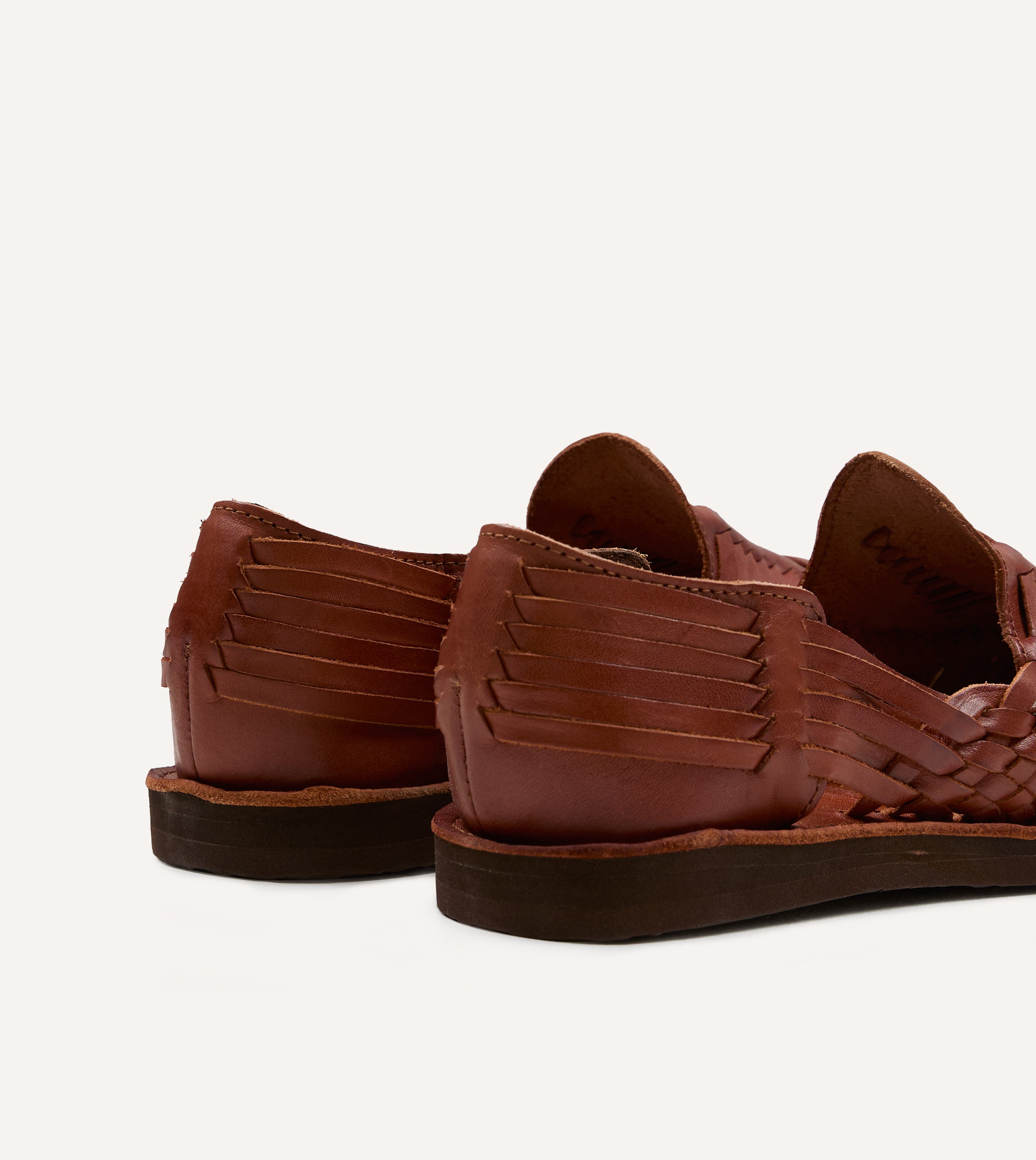 Chamula Red Brown Leather Cancun Woven Sandal