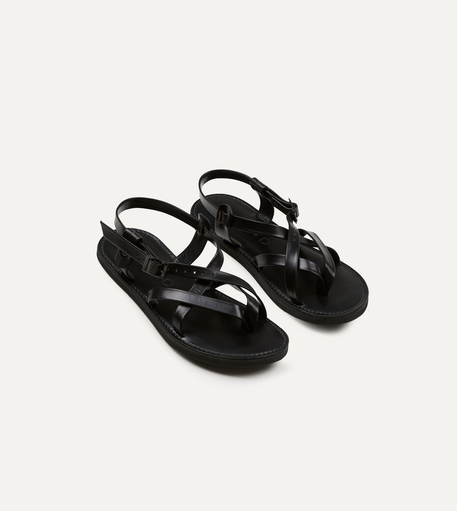 Kovalam Black Leather One Strap Sandal