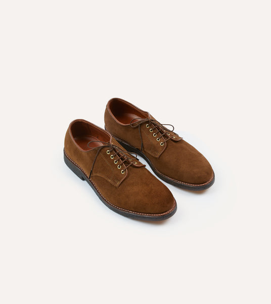 Alden for Drake's Tobacco Suede Plain-Toe Blucher with Double