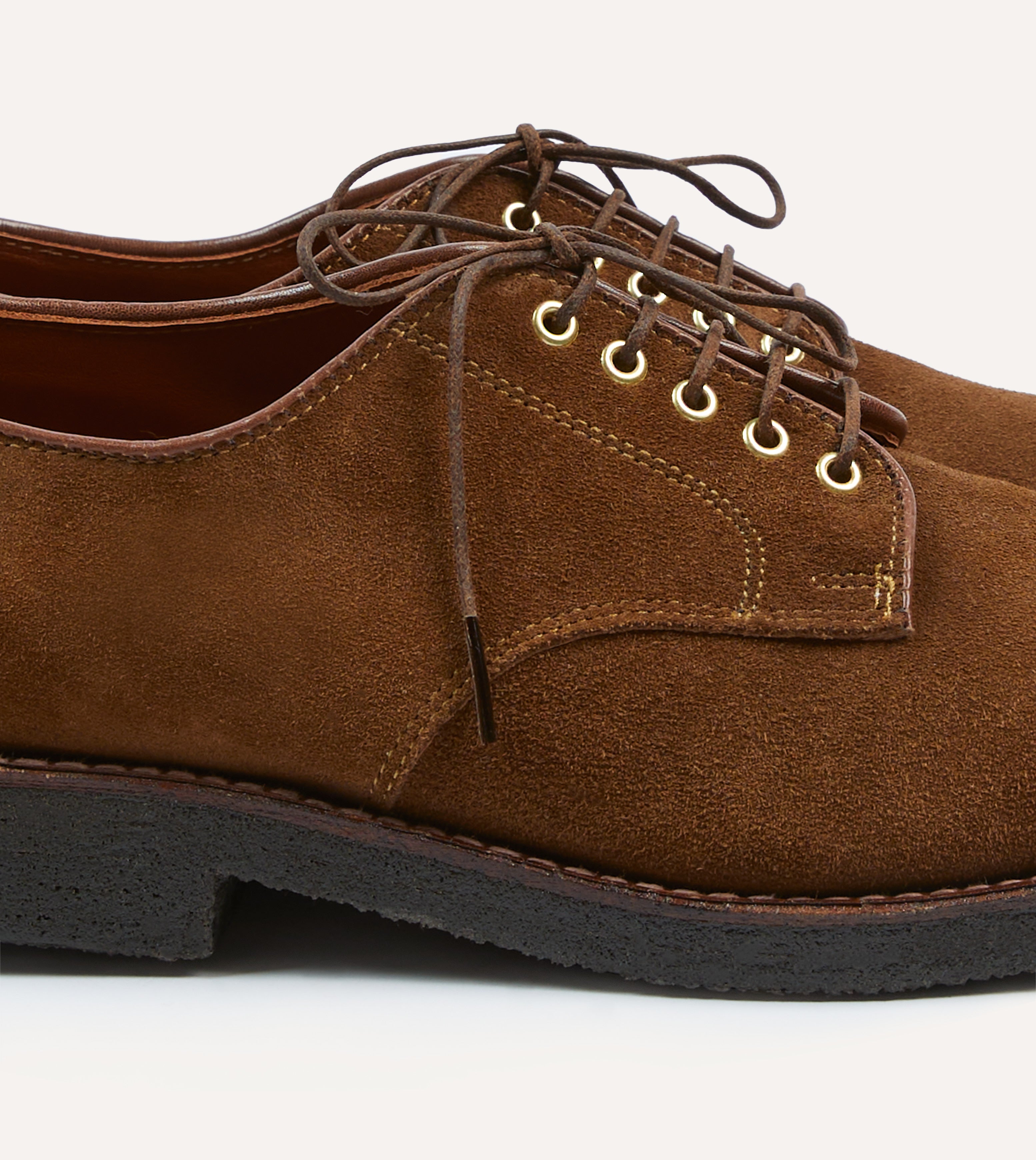 Alden for Drake's Tobacco Suede Plain-Toe Blucher with Double