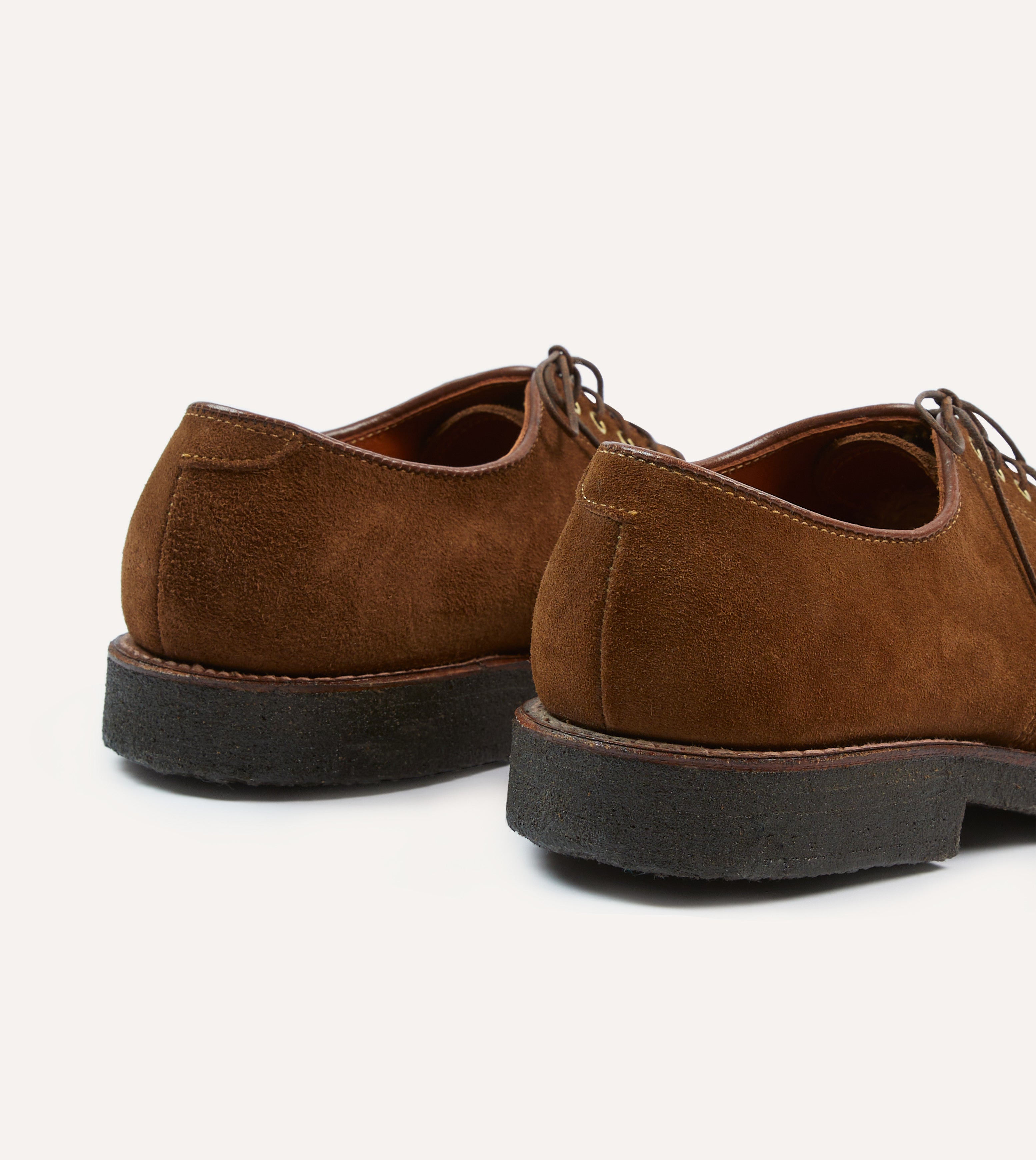 Alden for Drake's Tobacco Suede Plain-Toe Blucher with Double