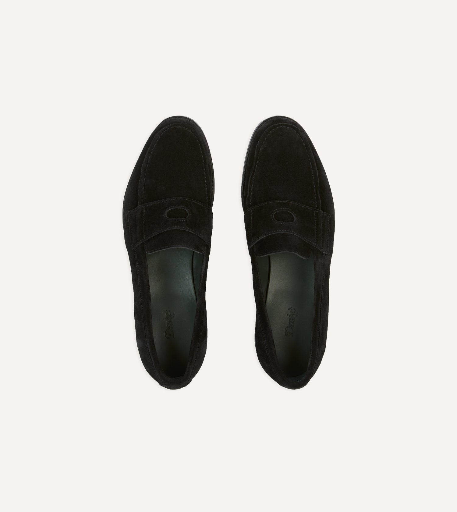 Drake's by A. Levine Black Suede Charles Mk II Goodyear Welted Penny Loafer