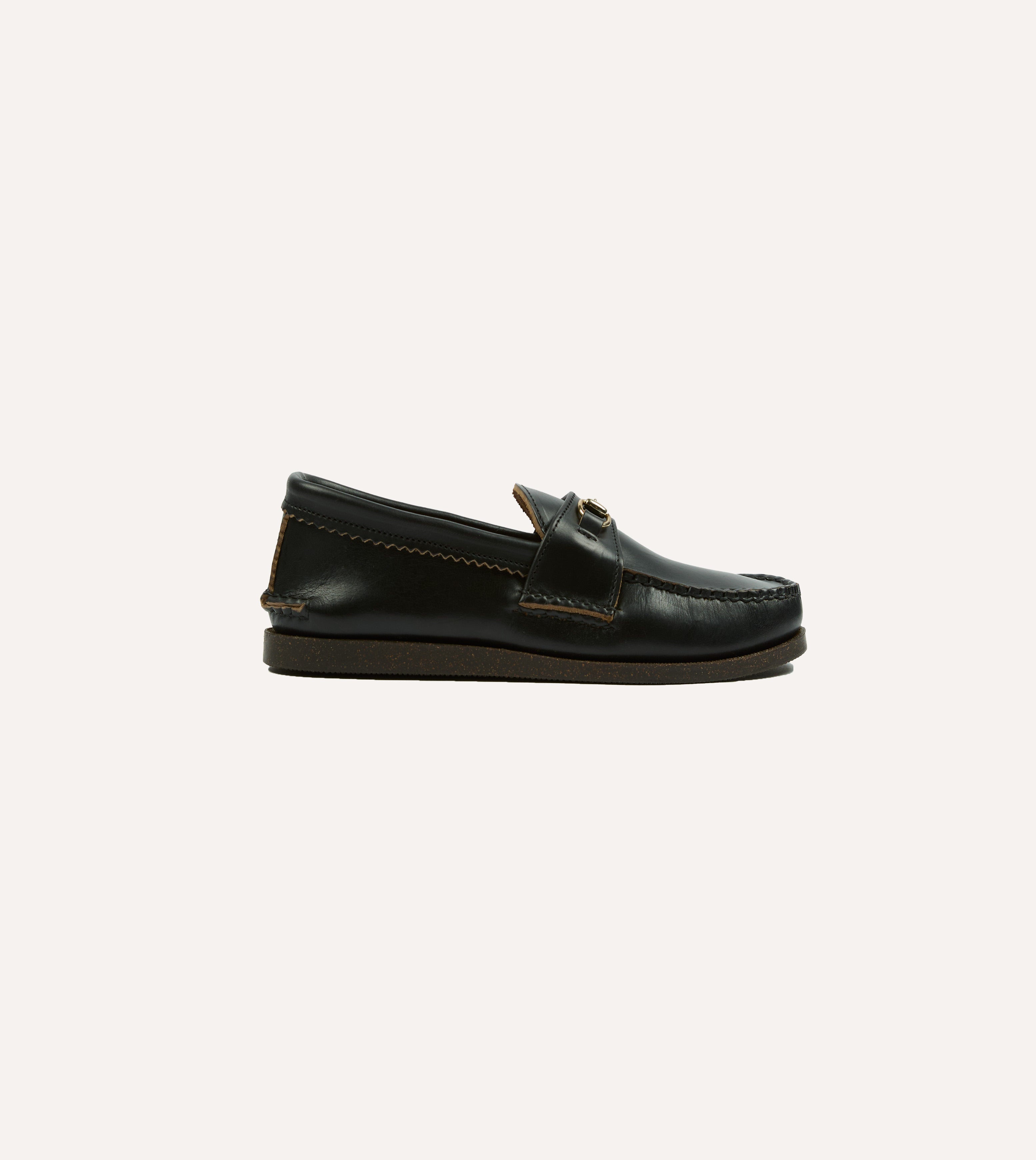 Yuketen Black Leather Bit Loafer with Camp Sole