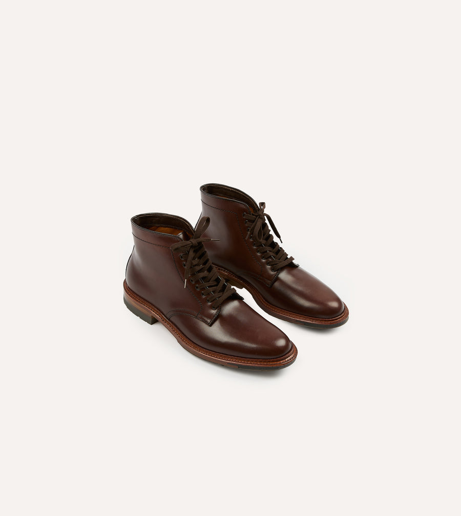 Alden Brown Calf Leather Plain Toe Boot