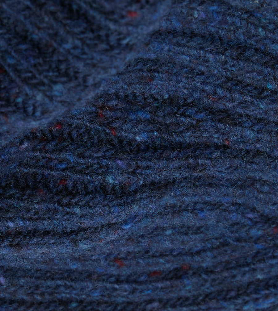 Blue Ribbed Merino Donegal Knit Cap