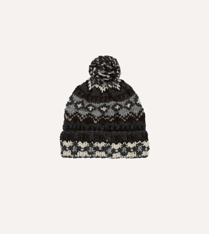 Chamula Grey Fairisle Merino Knit Cap