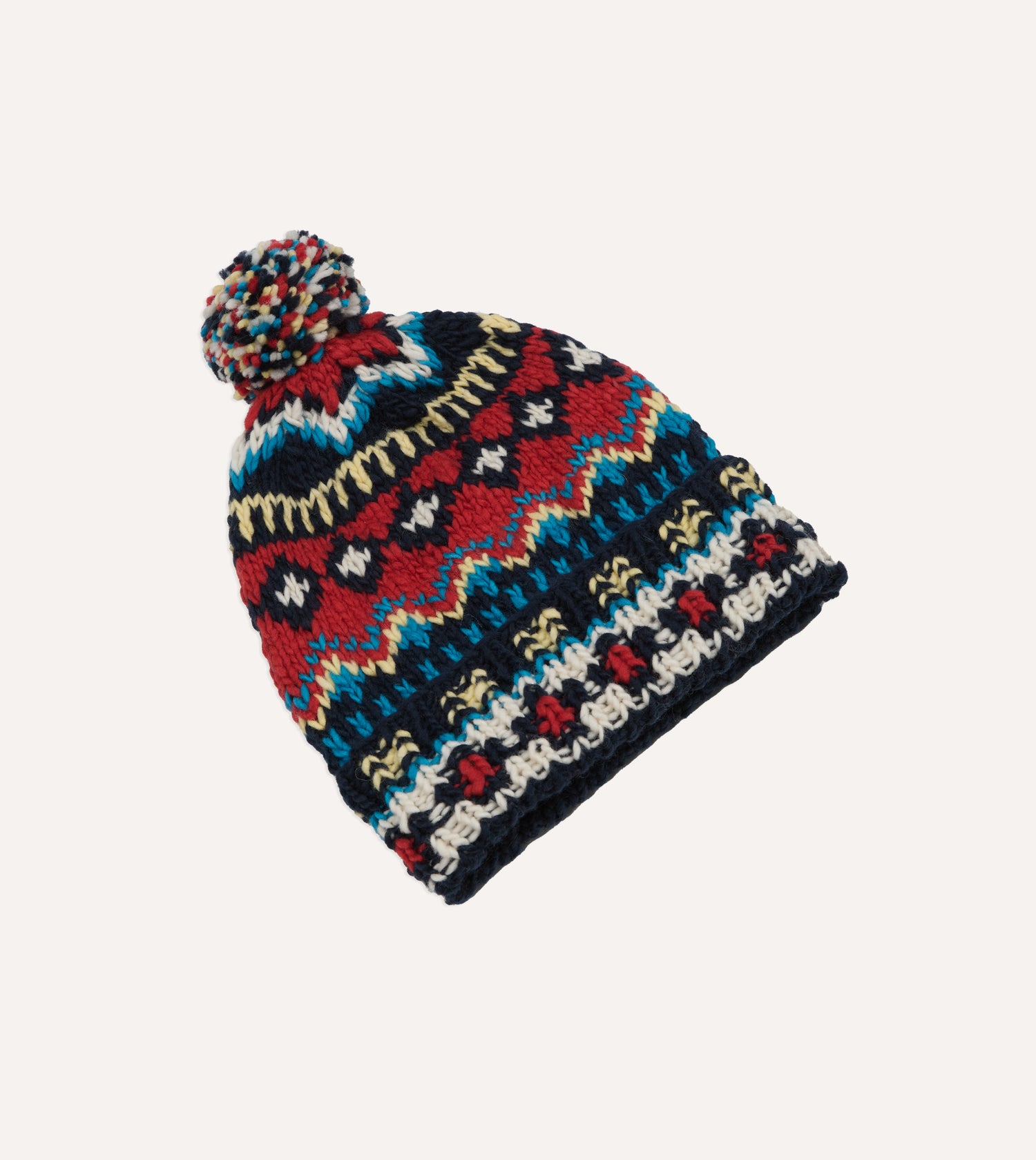 Chamula Navy, Orange and Yellow Fairisle Merino Knit Cap