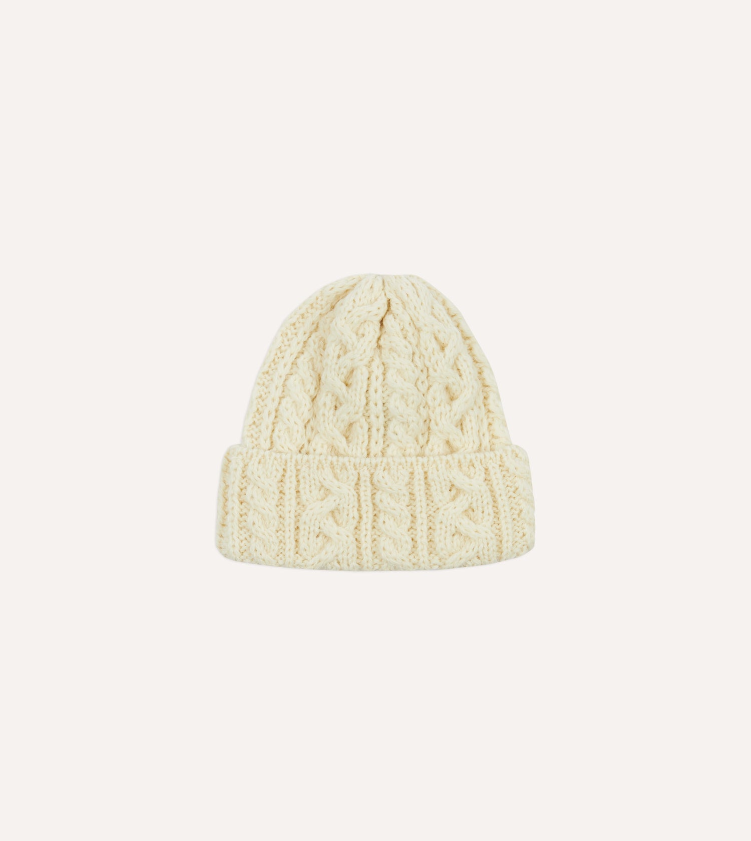 Ecru Wool Cable Knit Cap