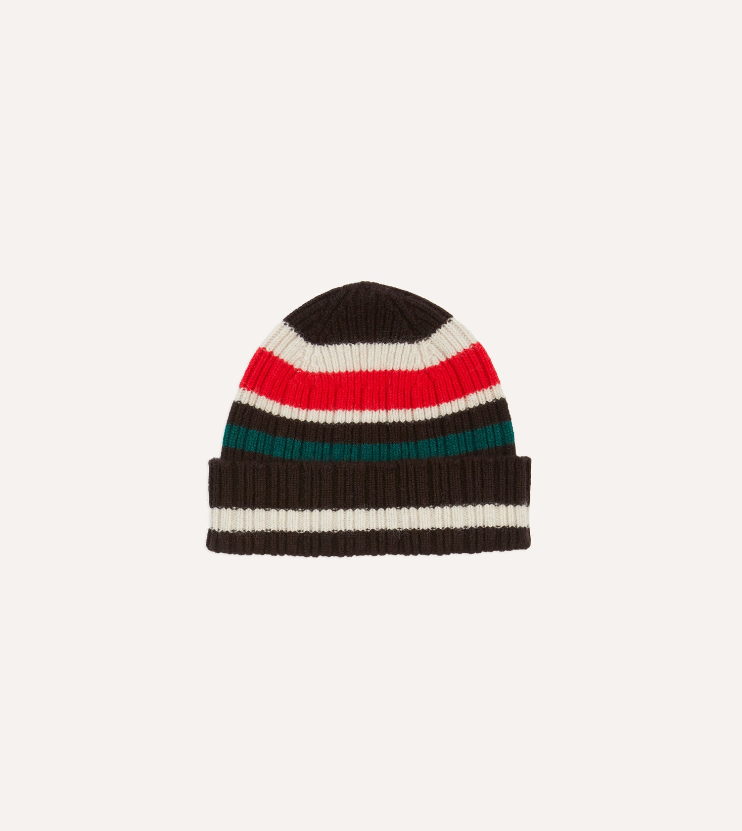 Brown, Ecru and Red Multi Stripe Geelongora Ribbed Knit Cap