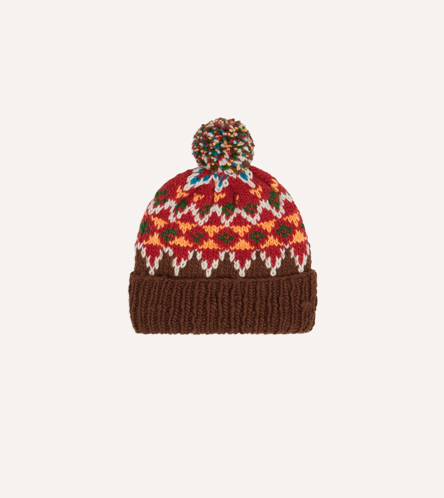 Chamula Brown and Red Fairisle Merino Knit Cap
