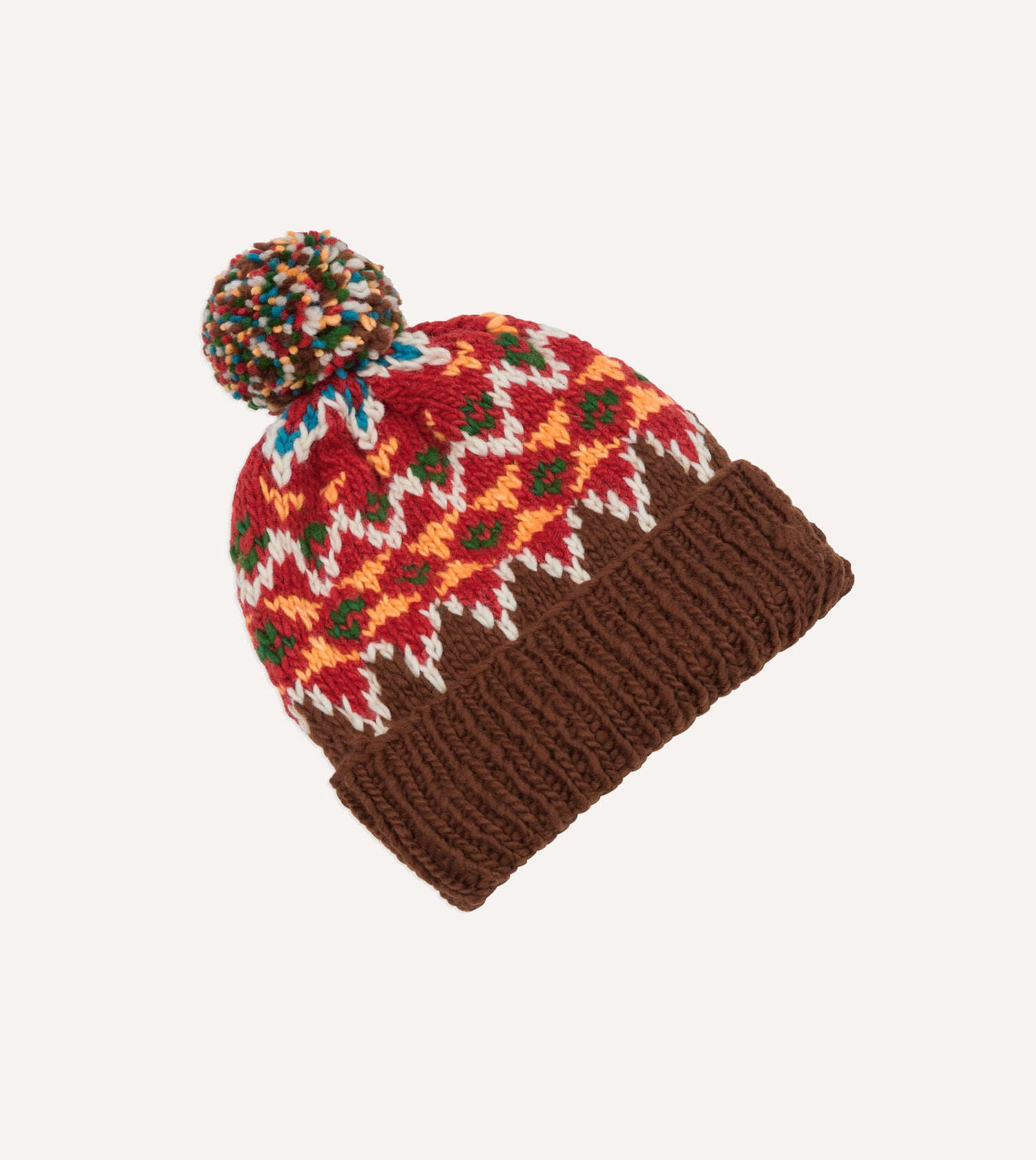 Chamula Brown and Red Fairisle Merino Knit Cap