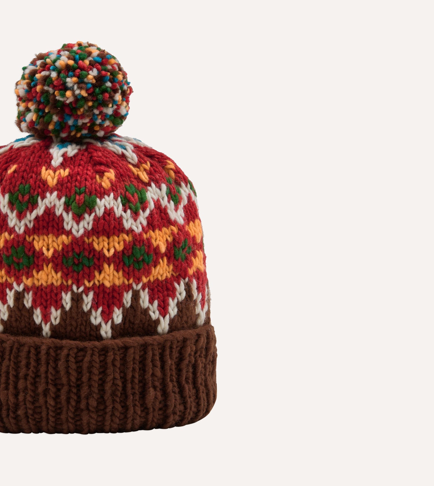 Chamula Brown and Red Fairisle Merino Knit Cap