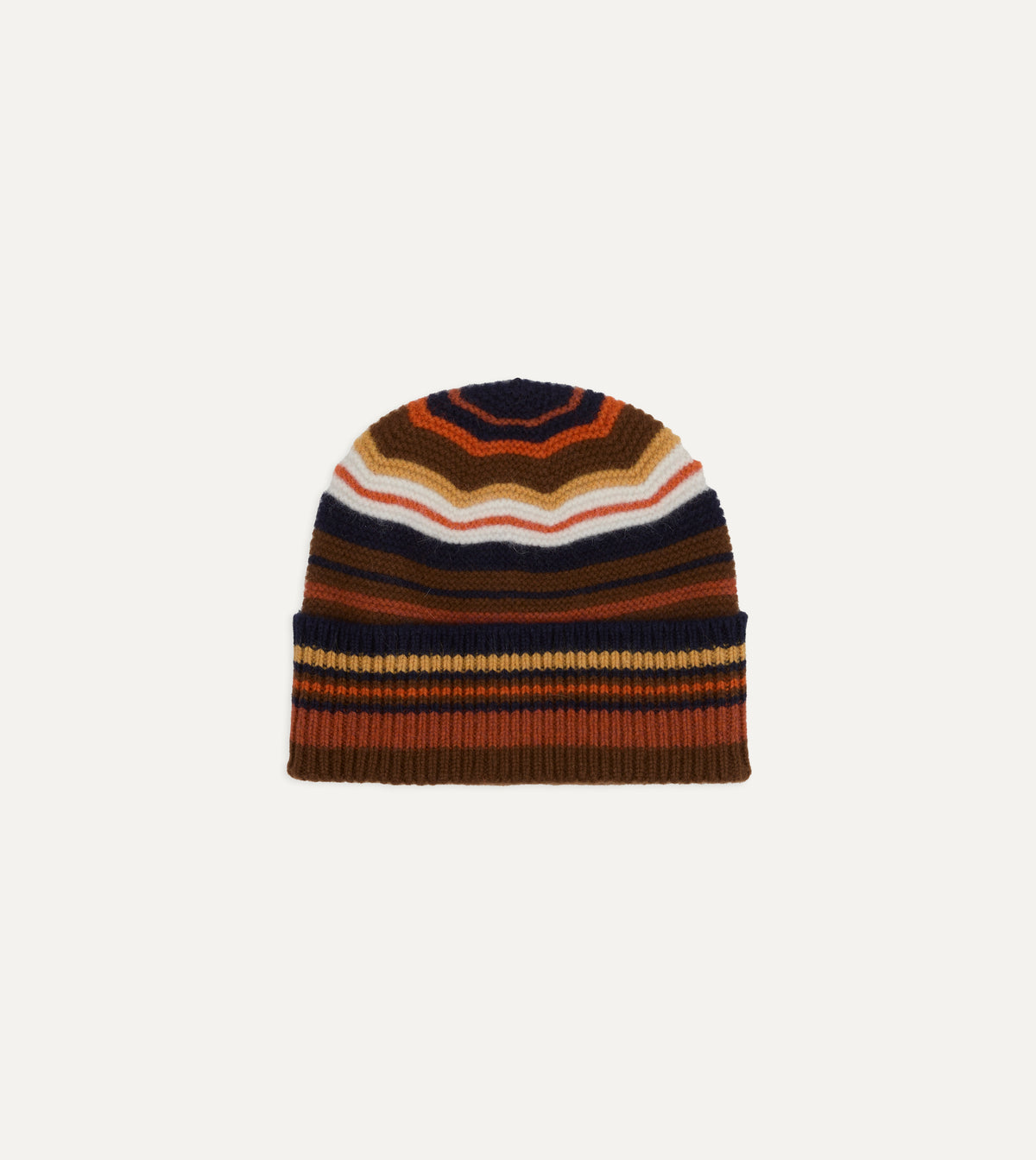 Brown and Yellow Multi Stripe Geelongora Purl Stitch Knit Cap