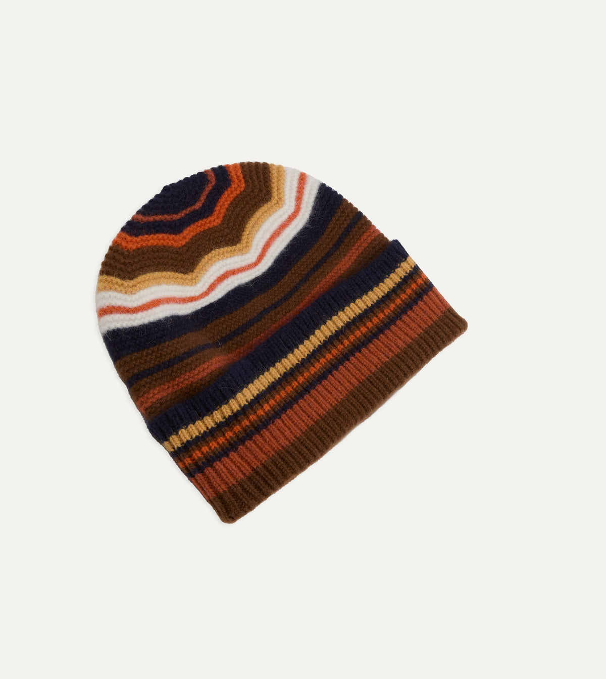 Brown and Yellow Multi Stripe Geelongora Purl Stitch Knit Cap