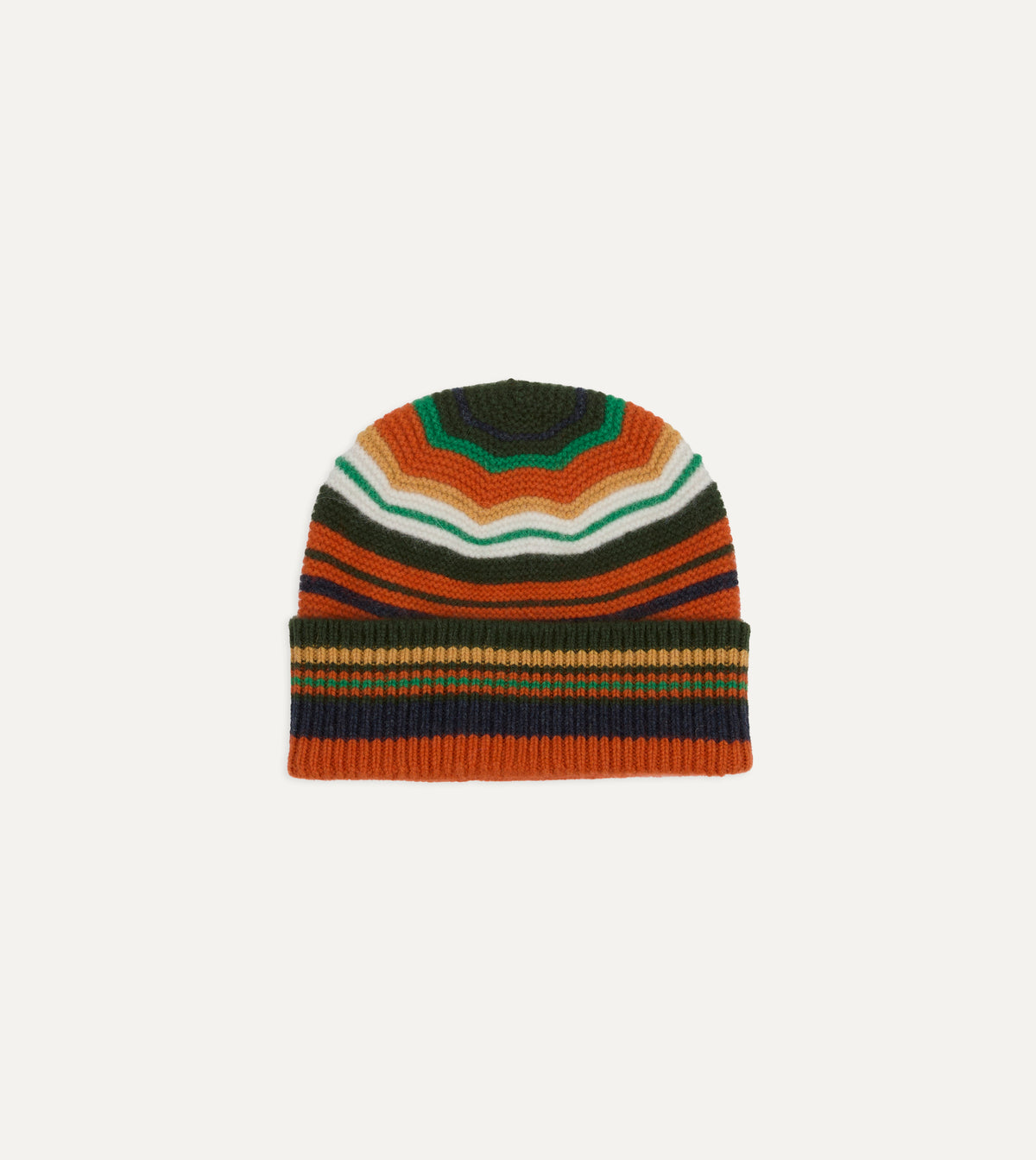Orange and Green Multi Stripe Geelongora Purl Stitch Knit Cap