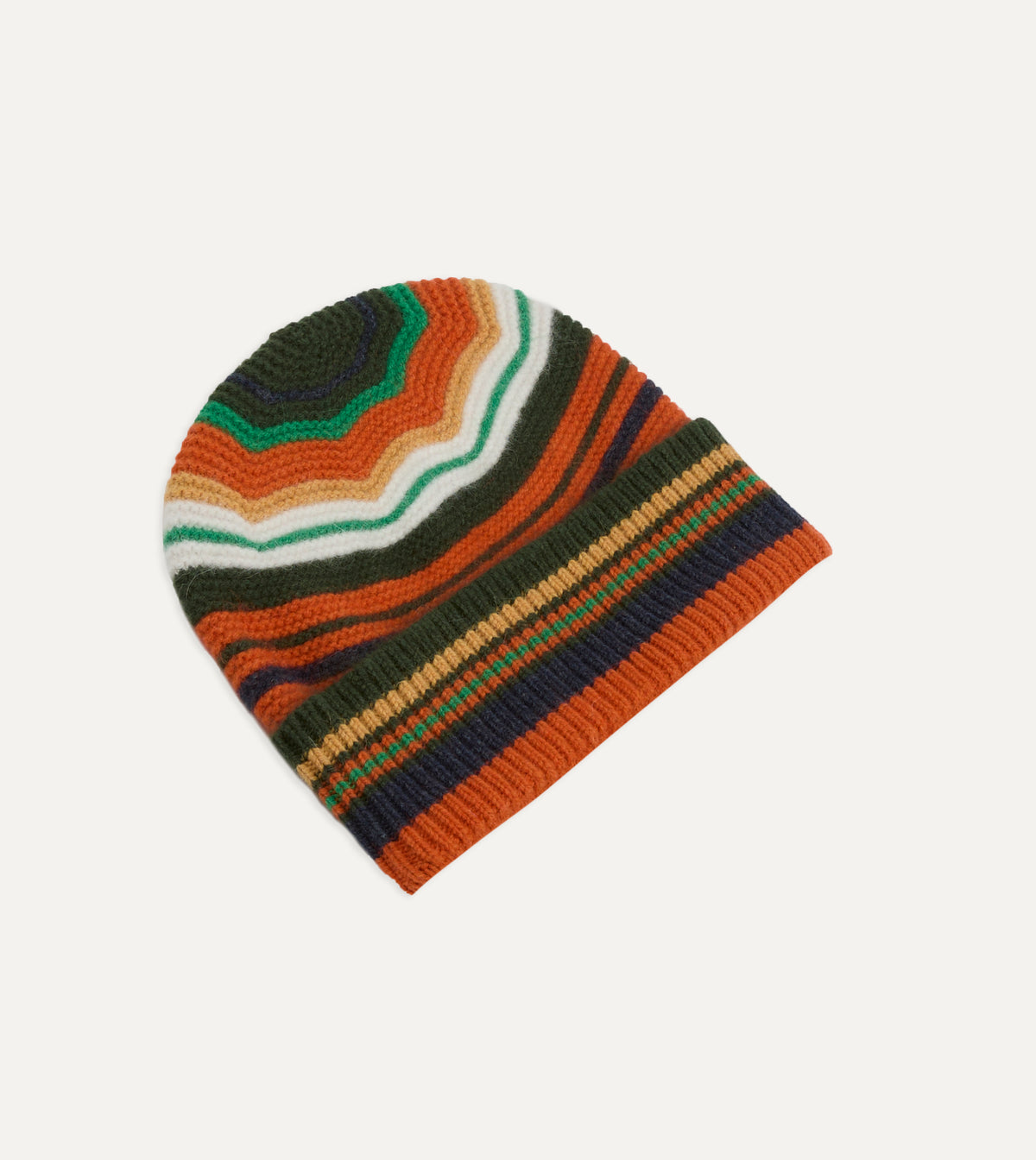 Orange and Green Multi Stripe Geelongora Purl Stitch Knit Cap