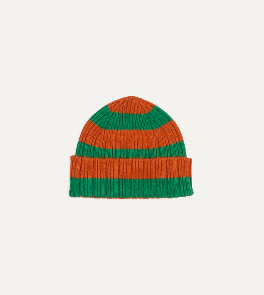 Orange and Green Stripe Geelongora Ribbed Knit Cap