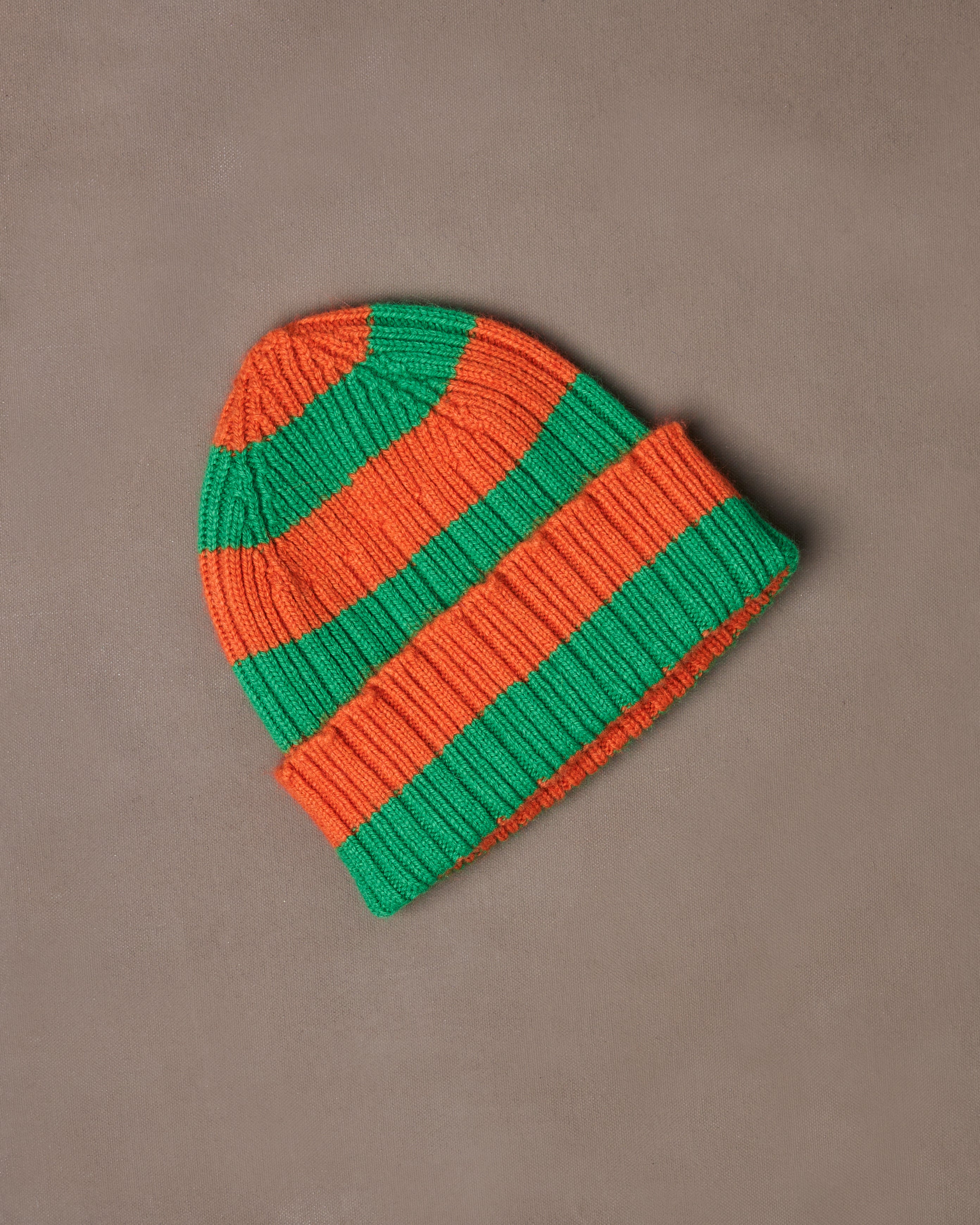 Orange and Green Stripe Geelongora Ribbed Knit Cap