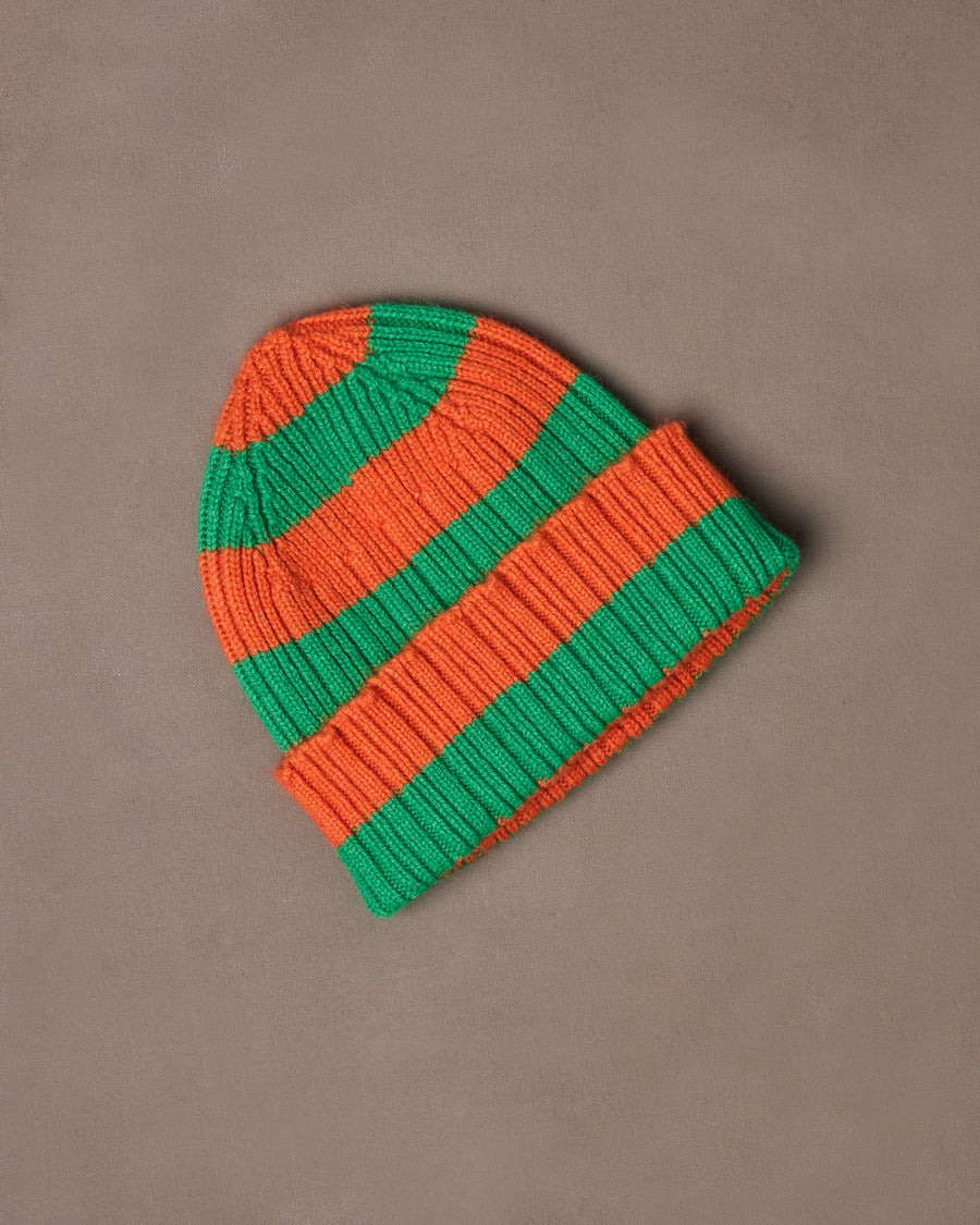Orange and Green Stripe Geelongora Ribbed Knit Cap