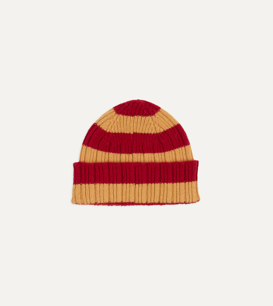 Yellow and Red Stripe Geelongora Ribbed Knit Cap