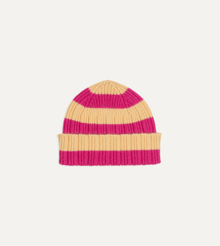 Pink and Yellow Stripe Geelongora Ribbed Knit Cap