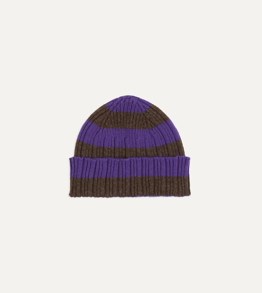 Purple and Brown Stripe Geelongora Ribbed Knit Cap