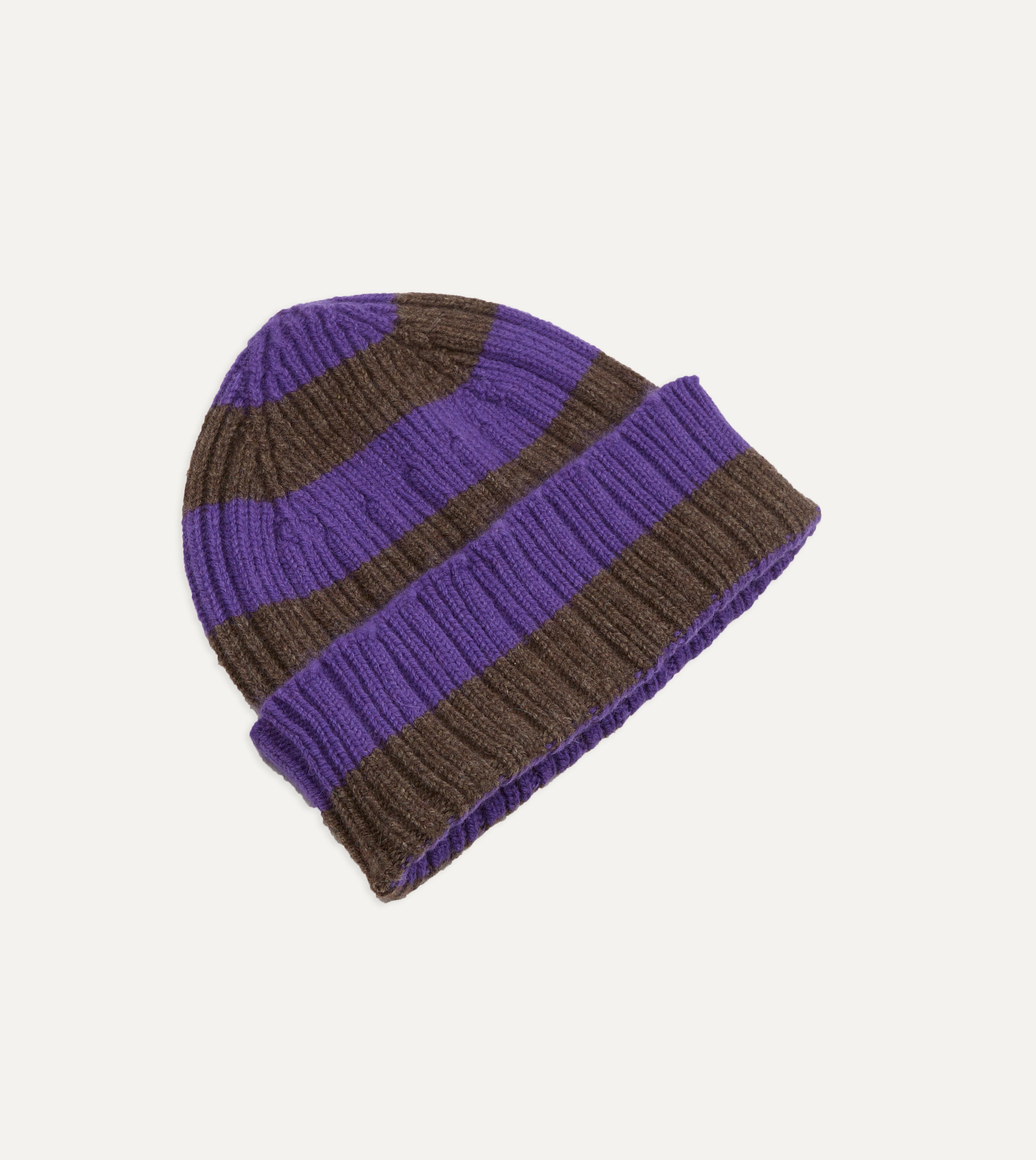 Purple and Brown Stripe Geelongora Ribbed Knit Cap
