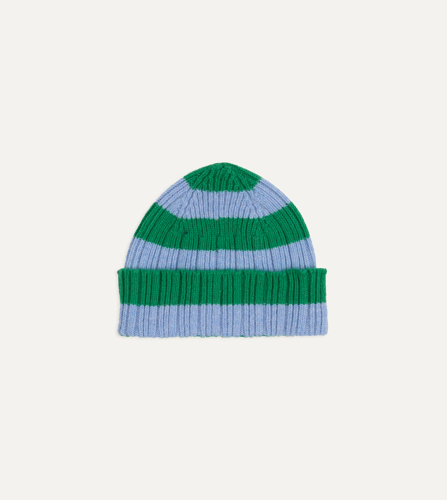 Green and Blue Stripe Geelongora Ribbed Knit Cap