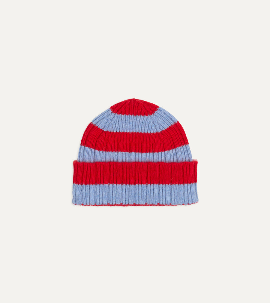 Red and Blue Stripe Geelongora Ribbed Knit Cap
