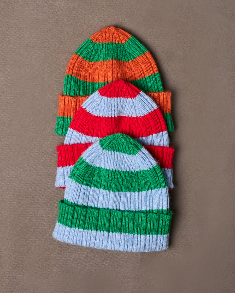 Green and Blue Stripe Geelongora Ribbed Knit Cap