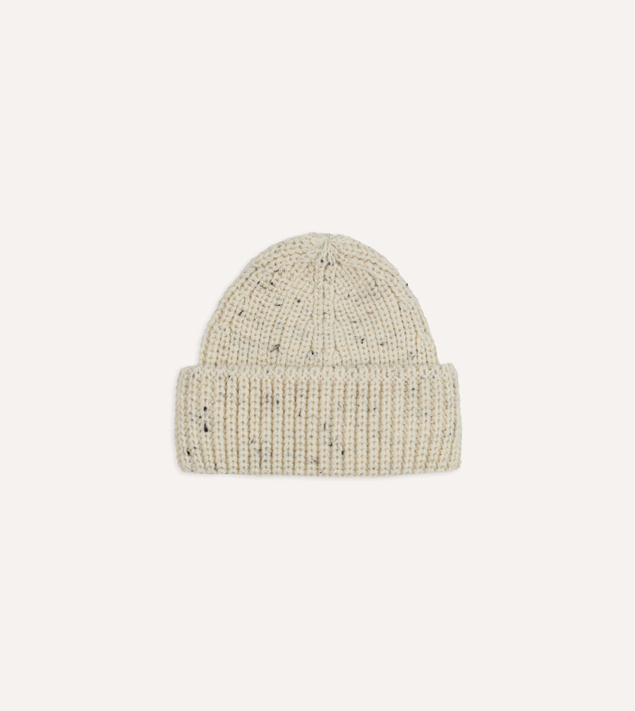 Ecru Wool Large Rib Knit Cap