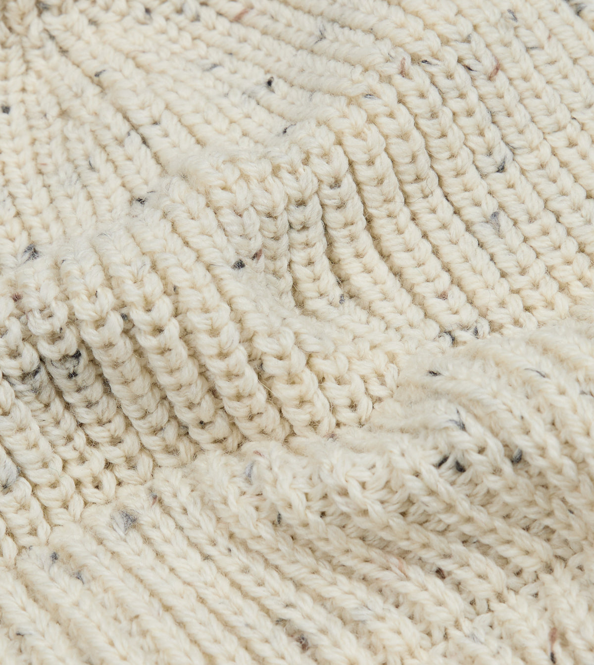 Ecru Wool Large Rib Knit Cap