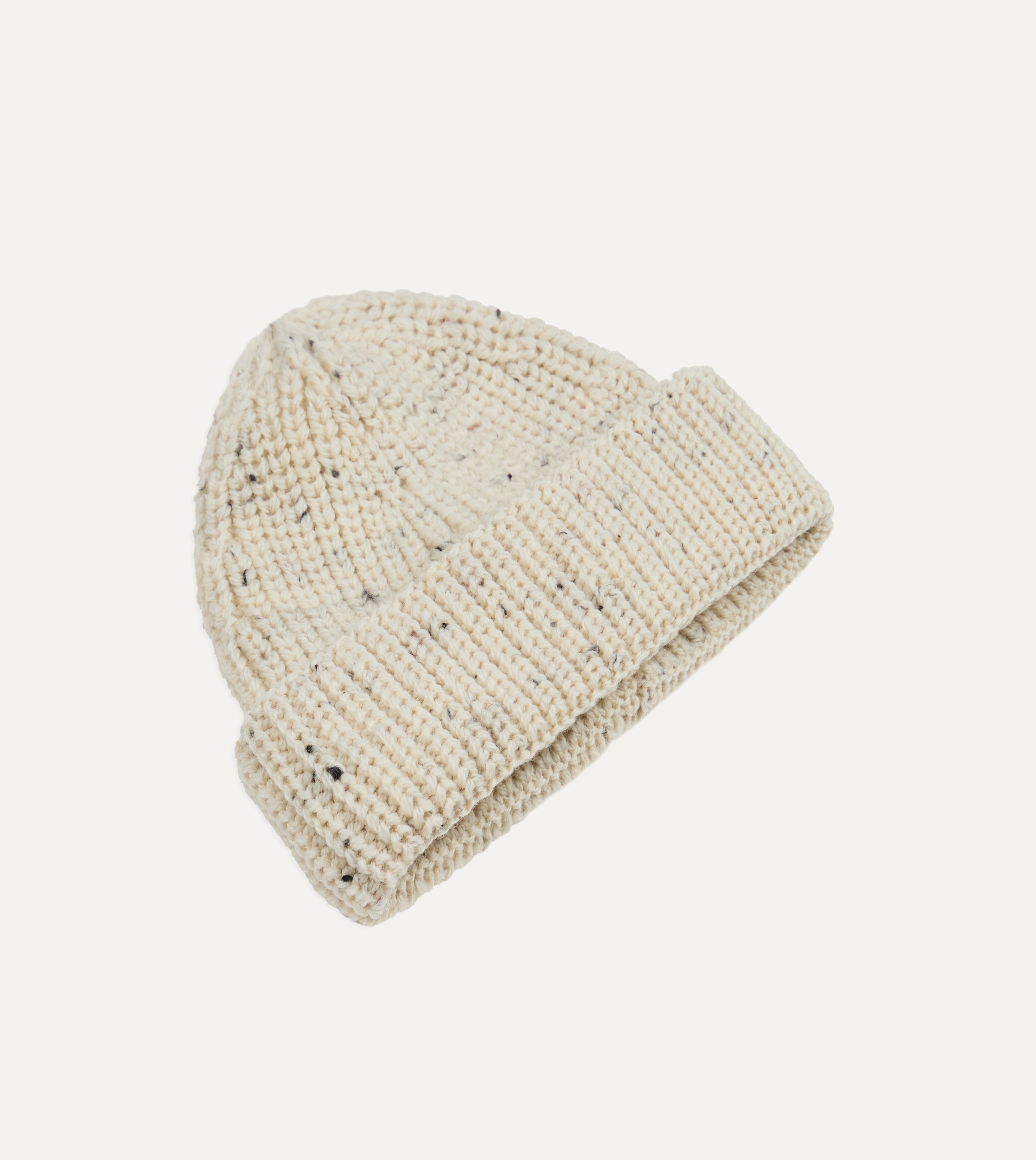 Ecru Wool Large Rib Knit Cap