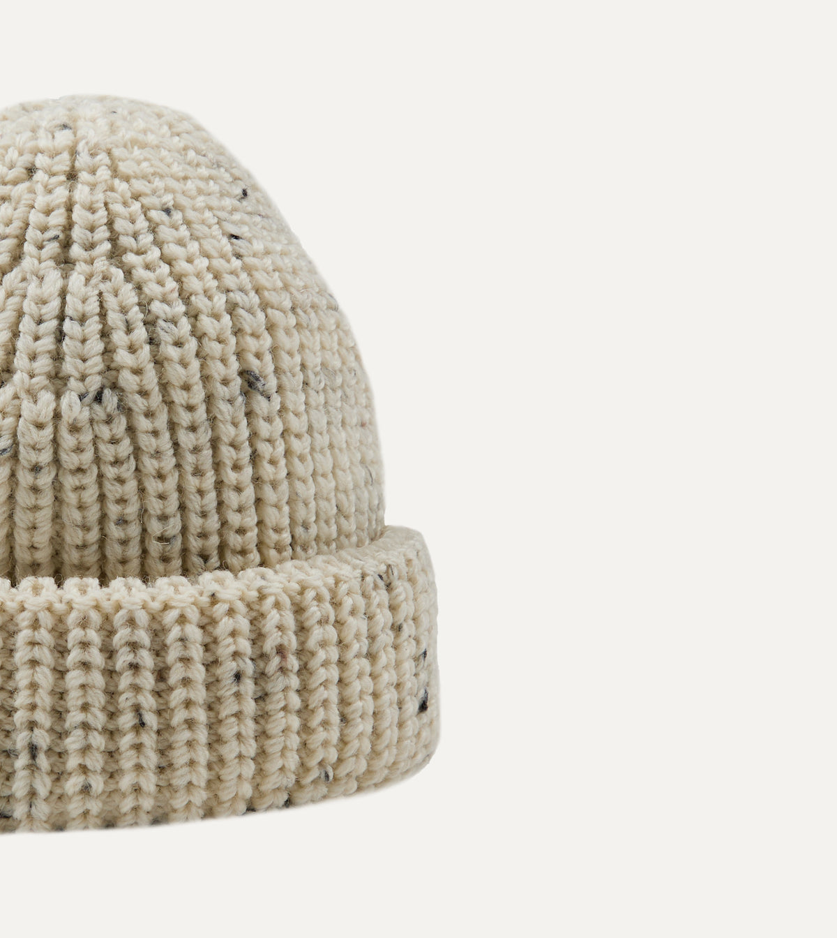 Ecru Wool Large Rib Knit Cap