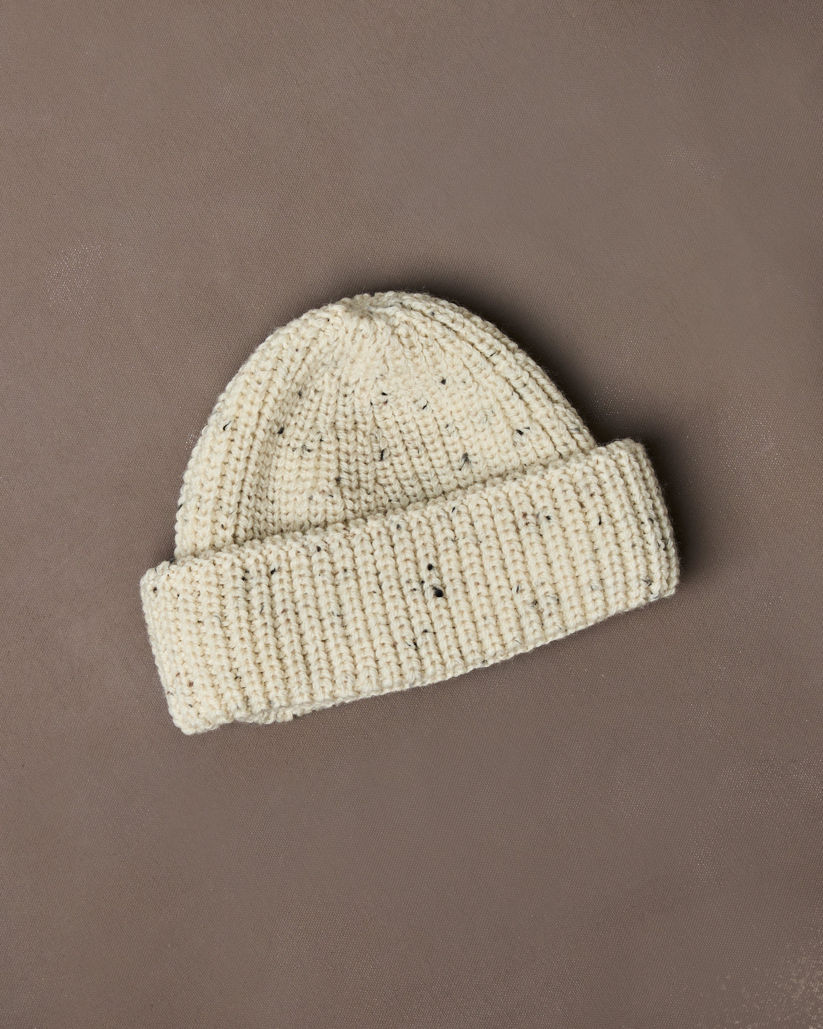 Ecru Wool Large Rib Knit Cap