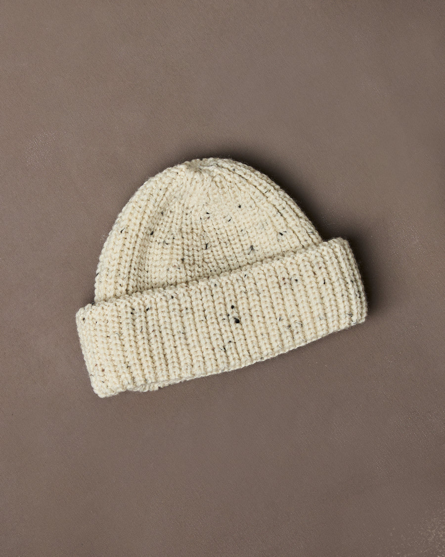 Ecru Wool Large Rib Knit Cap