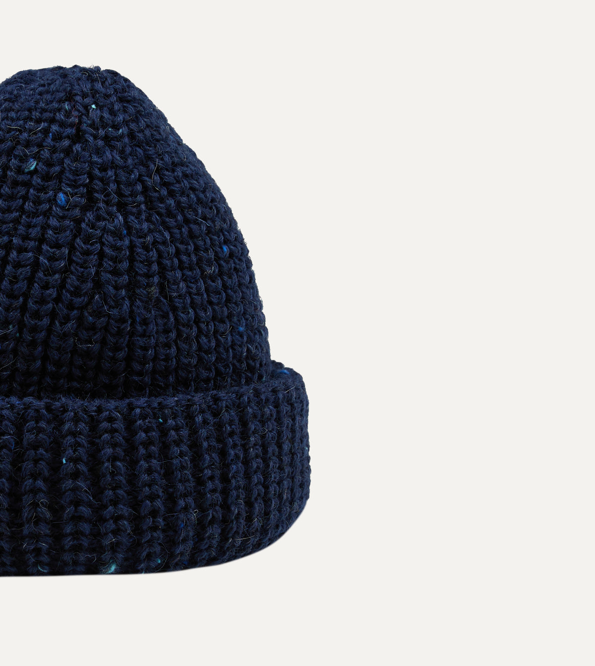Navy Wool Large Rib Knit Cap