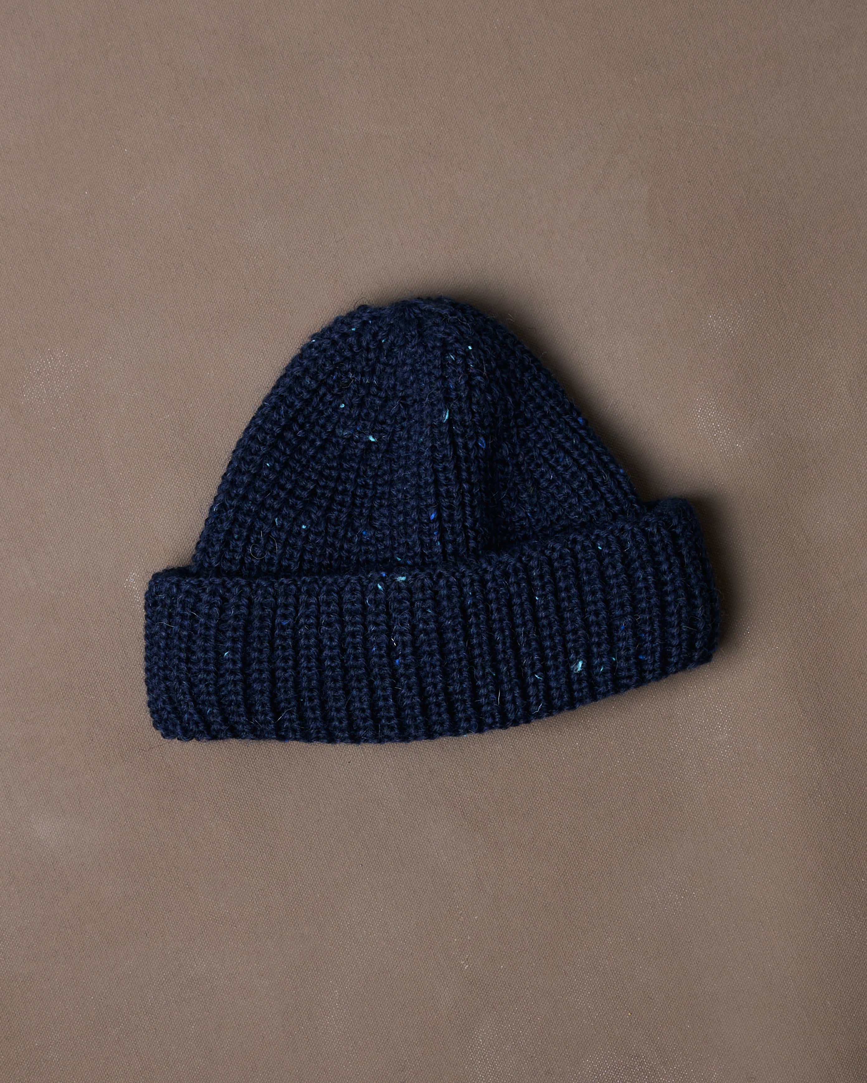 Navy Wool Large Rib Knit Cap
