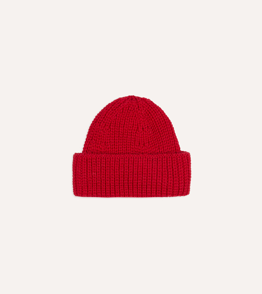 Red Wool Large Rib Knit Cap