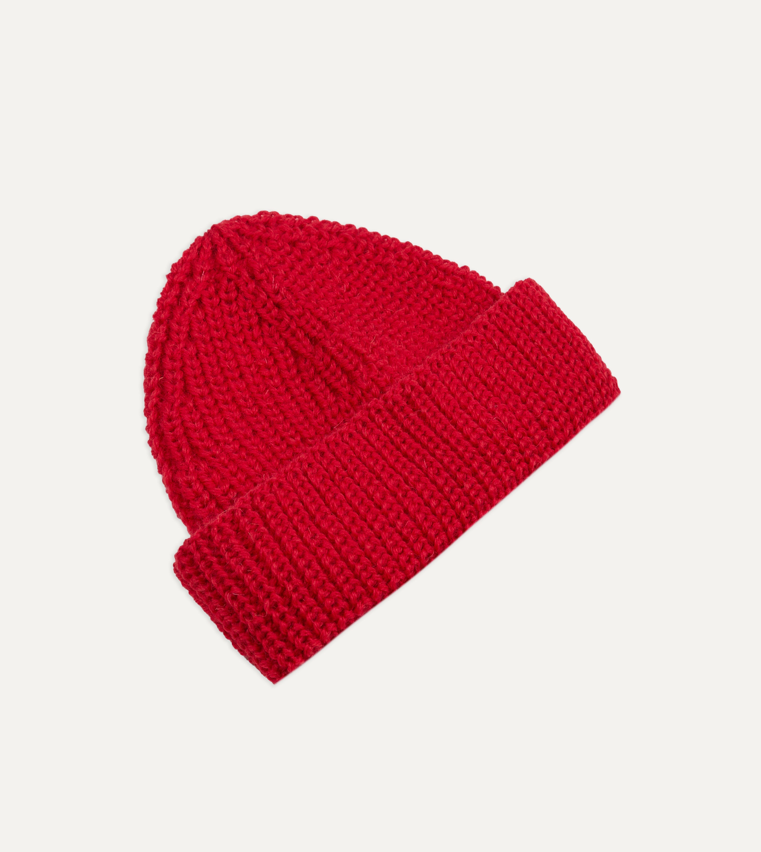 Red Wool Large Rib Knit Cap
