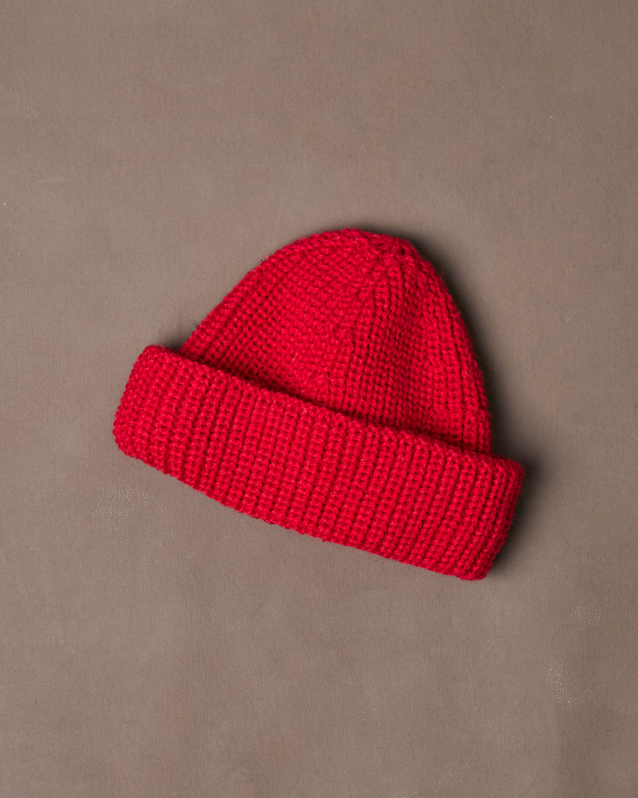Red Wool Large Rib Knit Cap