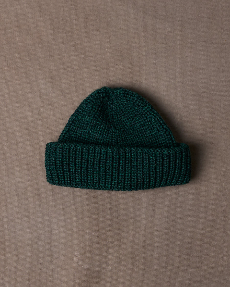 Green Wool Large Rib Knit Cap