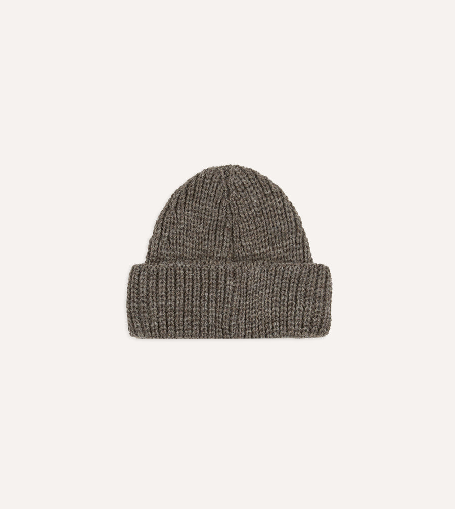 Grey Wool Large Rib Knit Cap