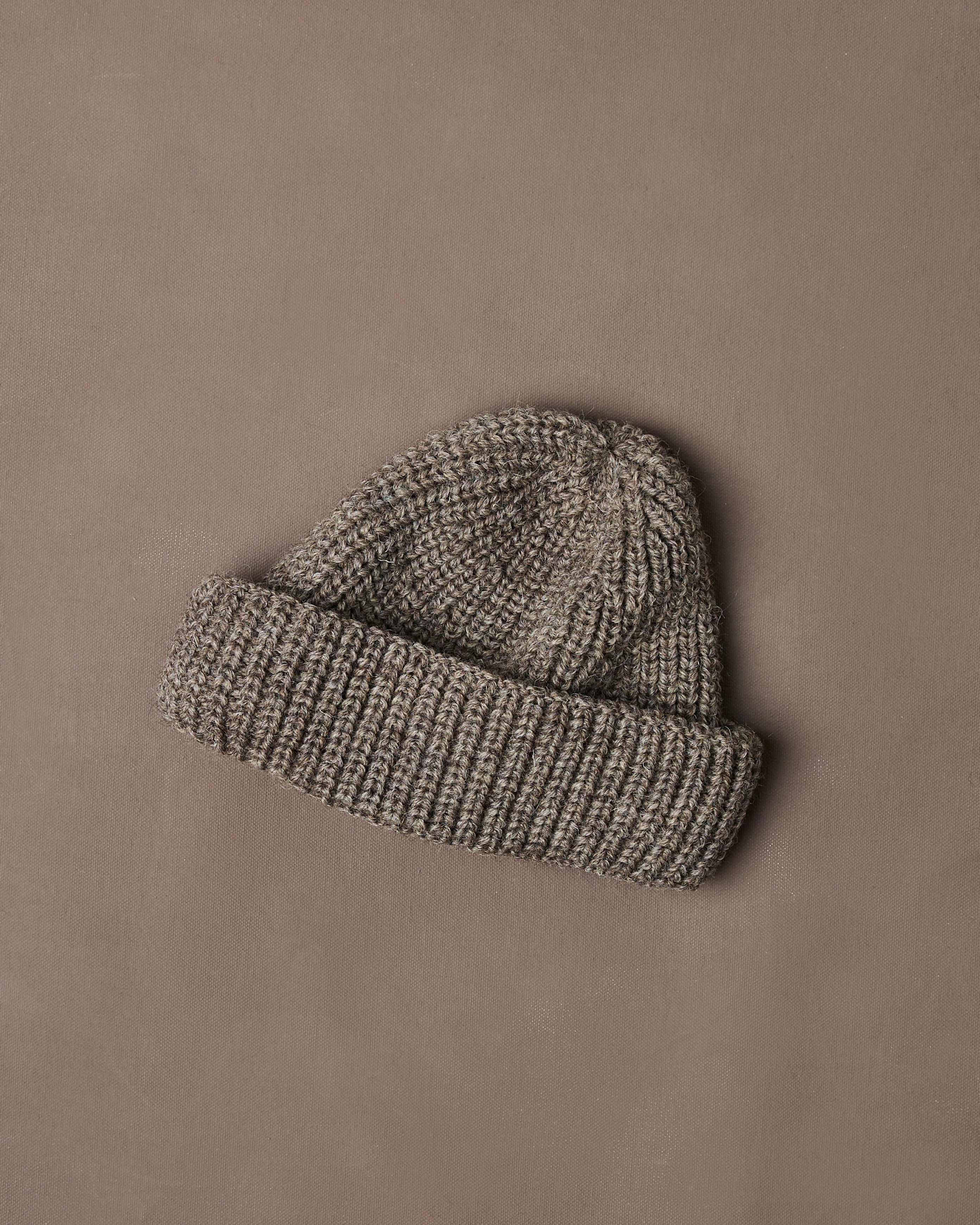 Grey Wool Large Rib Knit Cap