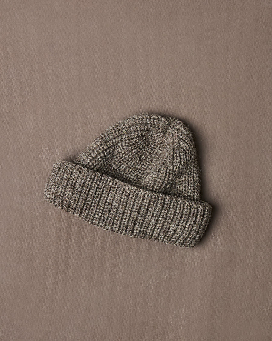 Grey Wool Large Rib Knit Cap