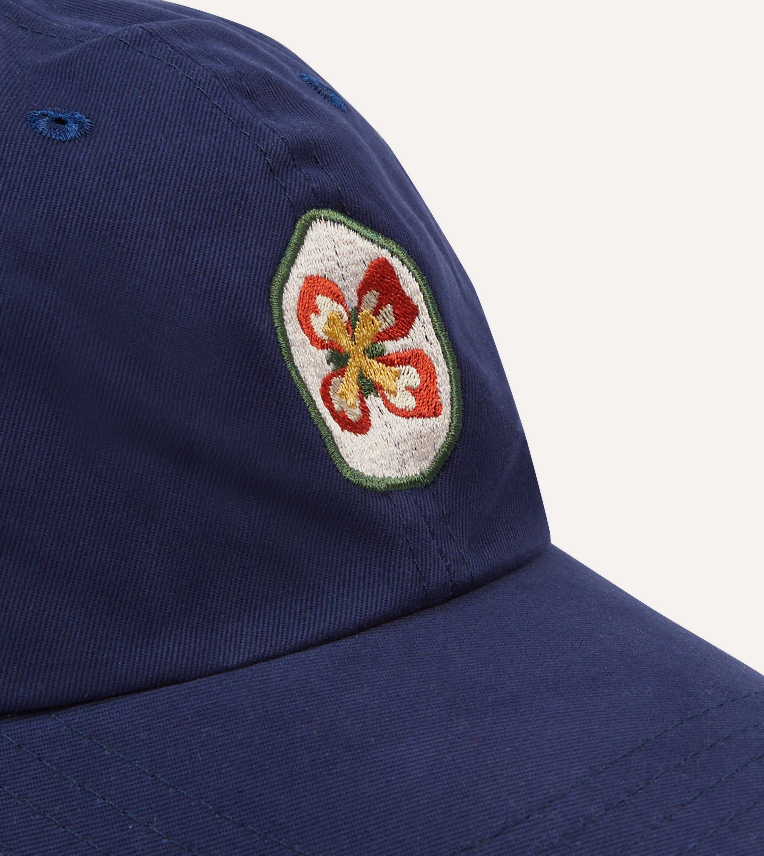 Navy Flower Emblem Cotton Baseball Cap