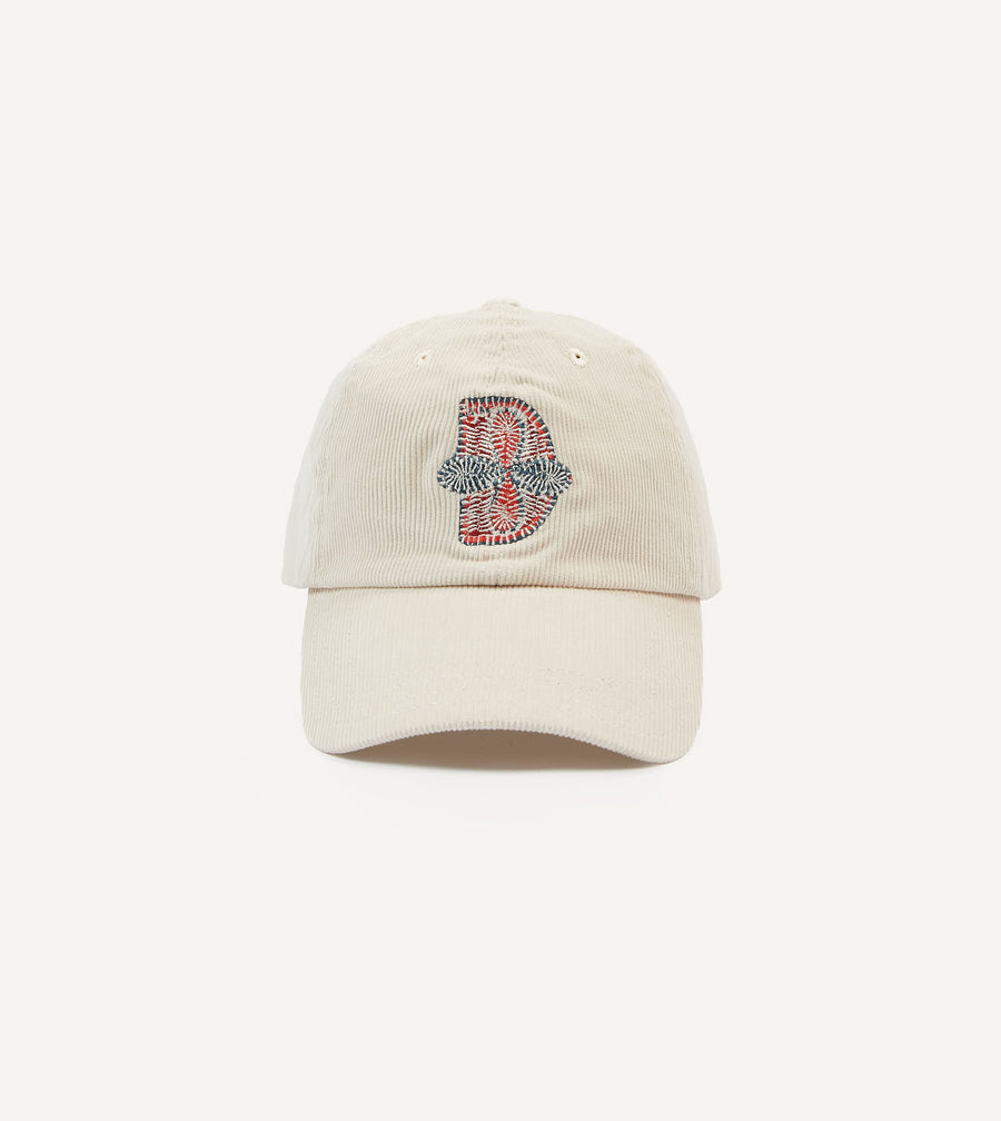 Ecru Kantha Flower Emblem Cotton Baseball Cap